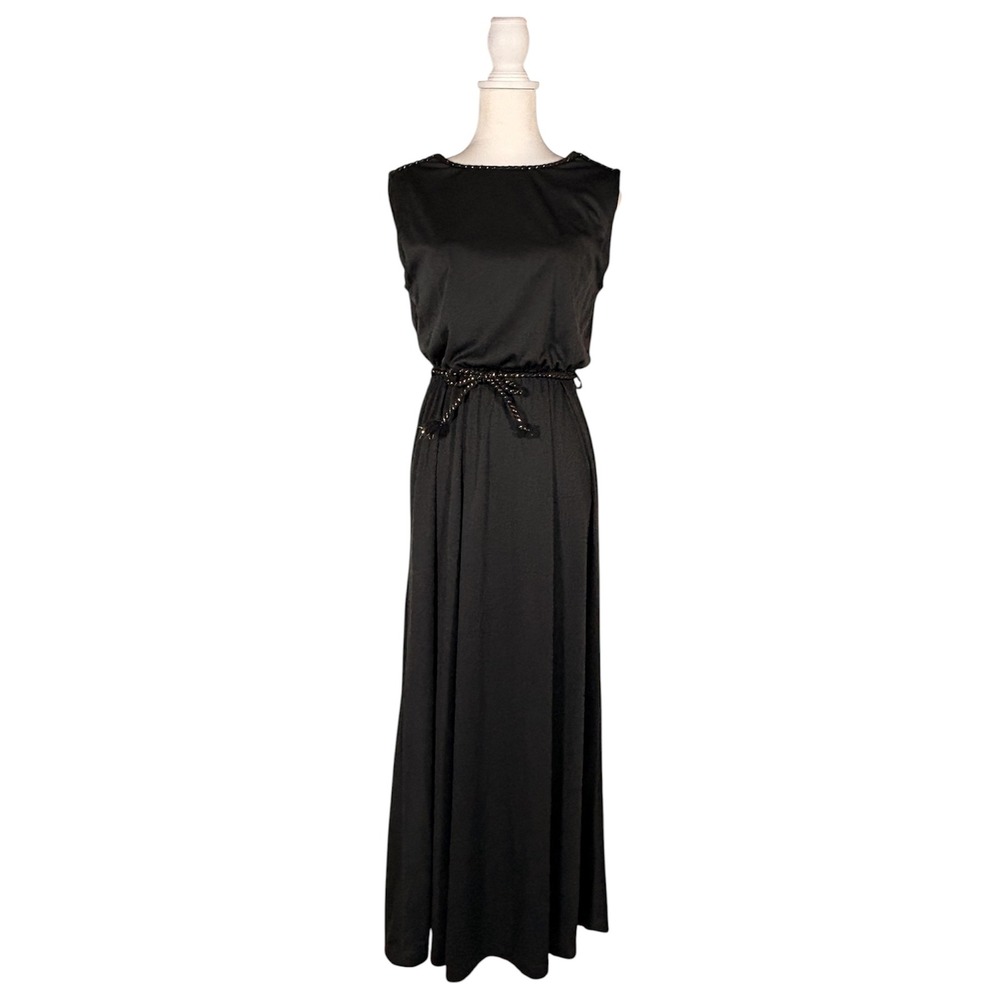 Vintage‎ 70s Black Maxi Dress Women's 12 Sleeveless Chic Whimsigoth Retro Gothic